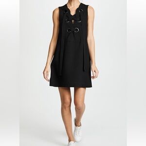 English Factory Black Sleeveless Dress with Lace-Up Detail